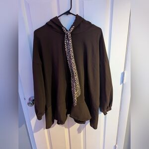 Hooded Brown Sweatshirt with Leopard Details Sz XL